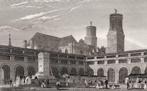 Marché Saint-Germain, Paris, antique steel engraved print, 1831