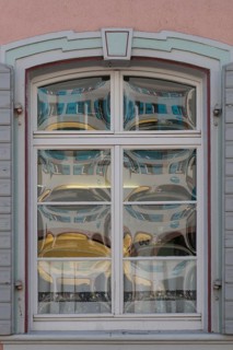 Windows with historical, convex glass panes, Endingen, Baden-Württemberg, Germany