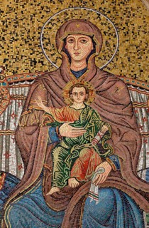 Mosaic of the Virgin Mary with the Child Jesus, Taormina, Province of Messina, Sicily, Italy