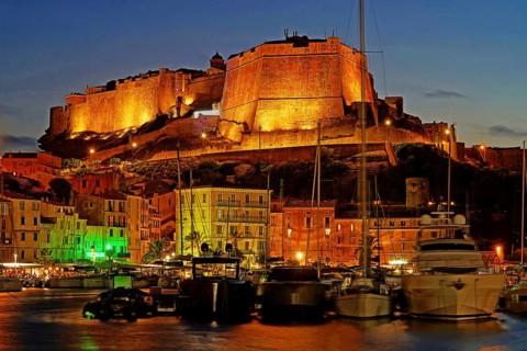 France, Corsica, Bonifacio at night, Bonifacio, Corsica, France