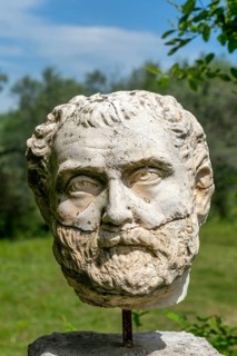 Replica sculpture Head of Demosthenes 384, 322 BC, Apollonia Archaeological Park, Pojan, Albania,