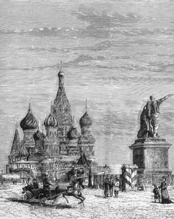 The Red Square with St Basil's Cathedral in the Russian capital Moscow, horse-drawn carriage,