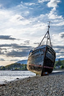 Corpach Wreck or Old Boat of Caol and Nevis Range Mountains, Caol Beach, Corpach, Fort William,