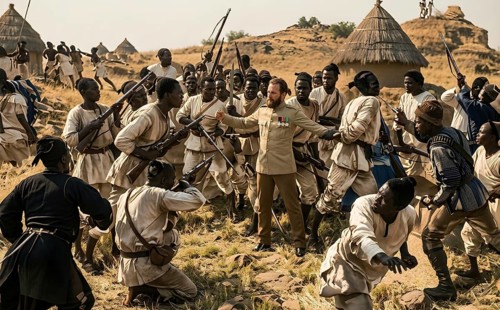 Eduard Schnitzer prevents a rebellion of troops in Congo in 1889, colonial power, Africa, Africans,