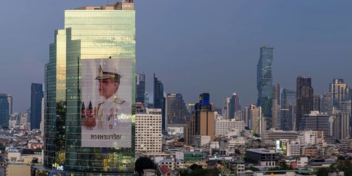 Panorama from IconSiam over Mae Chao Praya, Bangkok skyline, Thailand