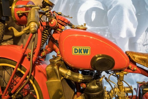 Logotype of a DKW ZSW 500 motorbike, 1928, PS.SPEICHER Museum, Einbeck, Lower Saxony, Germany