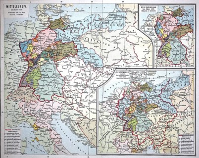 Map from 1890, Central Europe around 1811, Germany and the Confederation of the Rhine,