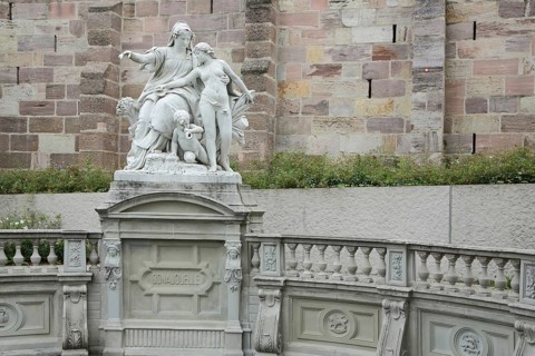 Mother Baar figure by Adolf Heer, white stone sculpture, Danube Spring, Donaueschingen, Southern