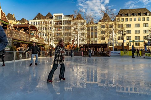 Christmas market Heinzel's winter fairy tale with the ice rink at Heumarkt in Cologne, North