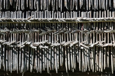 Diemen, wooden racks, wooden rack for drying hay at an old barn, Oberstdorf, Oberallgäu, Allgäu