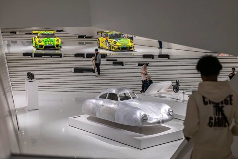 Porsche Museum Stuttgart. The Porsche Type 64, built in 1939, is the forefather of Porsche sports