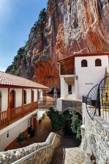 Greek Orthodox Monastery of Elona, Moni Elonis on the cliffs, Parnon Mountains, Arcadia,