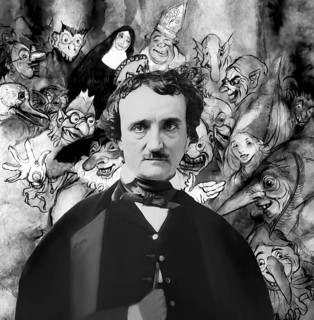 Portrait of Edgar Allan Poe, The Masque of the Red Death, illustration from Poe's Tales of Mystery