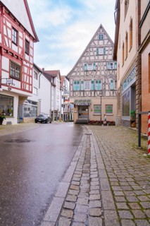 Cobbled street with traditional half-timbered buildings and historic flair, Großbottwar,