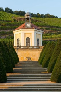 Garden with Belvedere Pavillion, Wackerbarth castle, vineyards, Radebeul near Dresden, Saxony,