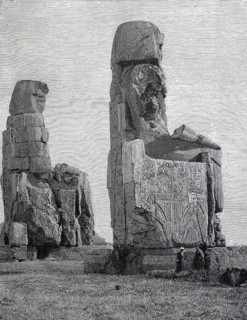 The Colossi of Memnon, two ancient Egyptian colossal statues from the 14th century BC standing next