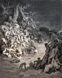 The world is destroyed by water, Old Testament, woodcut by Gustave Doré