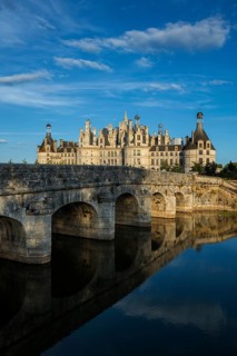 Chambord Castle, north facade, sunset, UNESCO World Heritage Site, Loire, Department Loire et Cher,