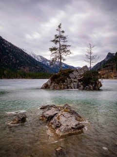 Cliffs in frozen Hintersee, Berchtesgaden National Park, Ramsau, Upper Bavaria, Bavaria, Germany