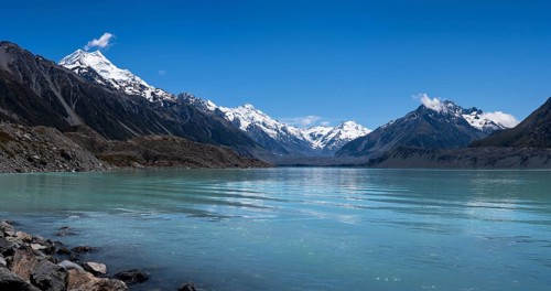 The turquoise Tasman Lake. Aoraki Mount Cook National Park, Canterbury, South Island, New Zealand