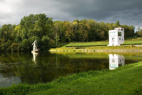 Hercules pond with the globe house, Gottorf Palace, palace garden, Schleswig, Schleswig-Holstein,