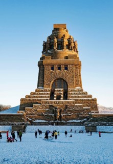 Monument to the Battle of the Nations on a winter's day with snow, Leipzig, Saxony, Germany