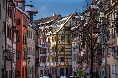 Historic half-timbered houses in Weißgerbergasse, Nuremberg, Middle Franconia, Bavaria, Germany