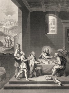 The road to Emmaus appearance, New Testament, steel engraving 1853, digitally restored