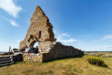 Ruins of St. Birgitta Chapel, Saint Britas Chapel, Middle Ages, tourists enjoy historic atmosphere