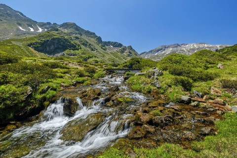 Stream at Giglachsee, spring, blue sky, nobody, daylight, mountain lake, picturesque view,