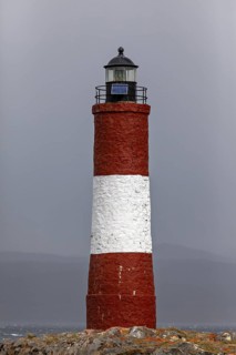 Close-up of a red and white lighthouse in front of a cloudy sky, The lighthouse in the Beagle