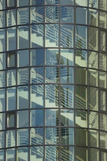 Staircase with railing from outside, KfW western arcade, modern building, modernism, high-rise