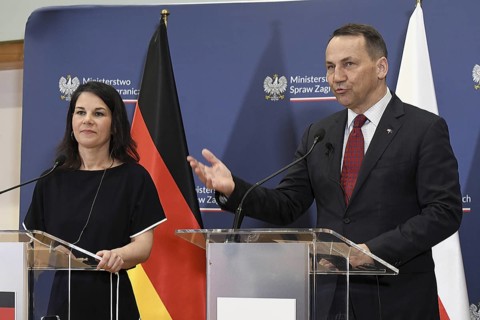 Foreign Minister Annalena Bärbock at a joint press conference with her Polish counterpart, Foreign