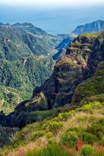 Mountain landscape in the Massif Central, central mountains near Pico do Areeiro, rocks, clouds,