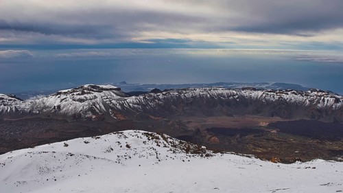 Pico del Teide, Teide peaks, snow-covered mountains with extensive views of the underlying sea and