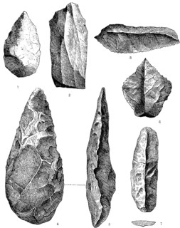 Various weapons and tools of early man, archaeological finds from the Somme valley, chipped flint