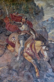 Fresco The Count's Leap, Trinkhalle, Baden-Baden, Black Forest, Baden-Württemberg, Germany