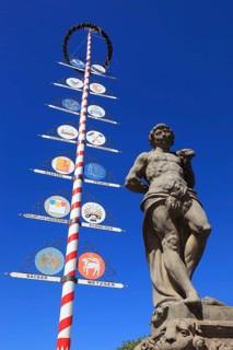 In the city centre of Bayreuth, Hercules fountain and guild tree in the pedestrian zone, Bayreuth,