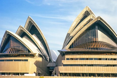 Detail of Sydney Opera House iconic precast concrete shells modernist architecture, architect Jørn