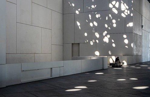Interior design in Louvre Abu Dhabi, art museum by French architect Jean Nouvel, buildings on