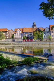 Half-timbered houses on the River Fulda, German Half-Timbered Houses Route, Hannoversch Münden,