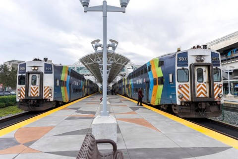 Tri-Rail Regional Rail Trains at Miami Airport Intermodal Station Rail Rail Public Transport in