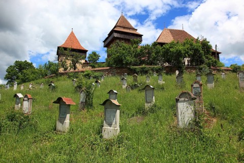 Romania, the fortified church and cemetery of Viscri, German German Weisskirch a town in the