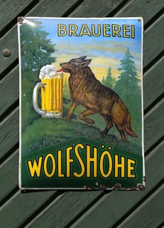 Old tin sign from the Wolfshöhe Brewery, Bavaria, Germany