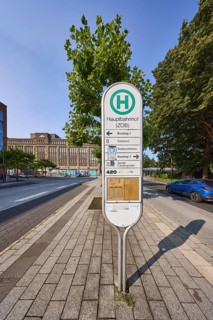 Central bus station ZOB with bus platform 2 and bus platform 3, general architecture, trees,