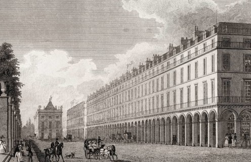Rue de Rivoli, Paris, antique steel engraved print, 1831