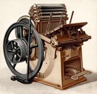 Historical illustration, 19th Century, Industrial printing press