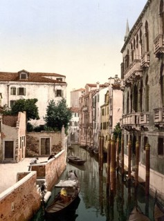 Three Bridges, Venice, Italy, Historic, digitally restored reproduction from a 19th century