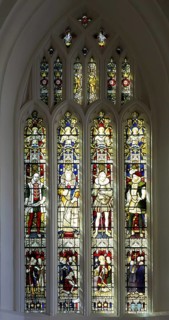 Stained glass window Queen Elizabeth I and Tudors, church of Saint Stephen, St Stephen's church,