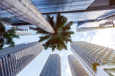 Miami skyline with high-rise real estate in the Brickell district of Miami, USA